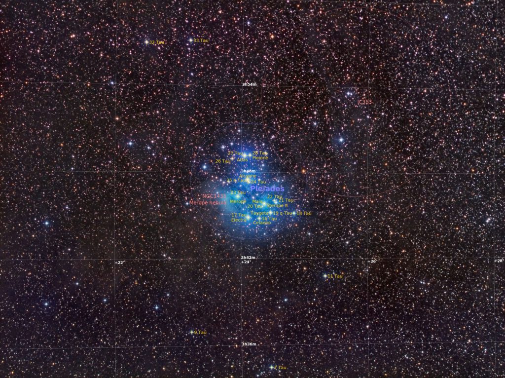 M45 Widefield Annotated